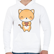 PRINTFASHION Cuki cica - Férfi kapucnis pulóver - Fehér férfi pulóver, kardigán