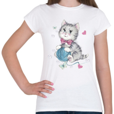 PRINTFASHION Cuki cicás póló - Női póló - Fehér női póló