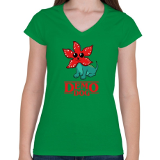 PRINTFASHION Cuki demodog - Női V-nyakú póló - Zöld