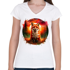 PRINTFASHION Cuki erdei róka - Női V-nyakú póló - Fehér női póló
