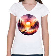 PRINTFASHION Cuki erdei róka - Női V-nyakú póló - Fehér