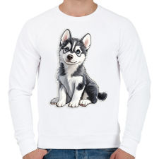 PRINTFASHION Cuki Husky Kölyök - Férfi pulóver - Fehér férfi pulóver, kardigán