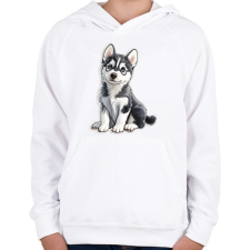 PRINTFASHION Cuki Husky Kölyök - Gyerek kapucnis pulóver - Fehér gyerek pulóver, kardigán