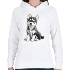 PRINTFASHION Cuki Husky Kölyök - Női kapucnis pulóver - Fehér női pulóver, kardigán