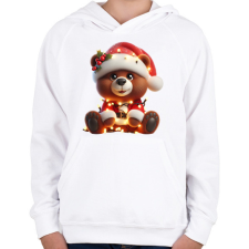 PRINTFASHION Cuki karácsonyi maci - Gyerek kapucnis pulóver - Fehér gyerek pulóver, kardigán
