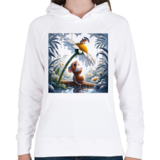 PRINTFASHION Cuki kis egér esőben - Női kapucnis pulóver - Fehér női pulóver, kardigán