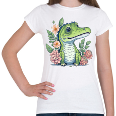 PRINTFASHION Cuki krokodil virágokkal - Női póló - Fehér
