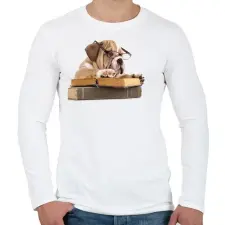 PRINTFASHION Cuki kutya könyvet olvas - Férfi hosszú ujjú póló - Fehér férfi póló
