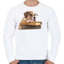 PRINTFASHION Cuki kutya könyvet olvas - Férfi pulóver - Fehér férfi pulóver, kardigán
