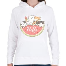 PRINTFASHION Cuki macskák dinnyével - Női kapucnis pulóver - Fehér női pulóver, kardigán