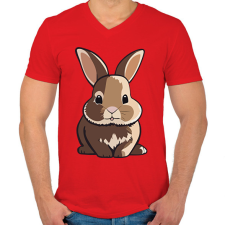 PRINTFASHION Cuki nyuszi - Férfi V-nyakú póló - Piros férfi póló