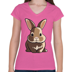 PRINTFASHION Cuki nyuszi - Női V-nyakú póló - Rózsaszín