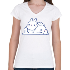PRINTFASHION Cuki nyuszik - Női V-nyakú póló - Fehér női póló