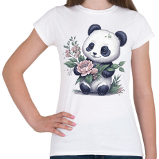 PRINTFASHION Cuki panda virágokkal - Női póló - Fehér