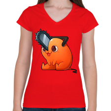 PRINTFASHION Cuki Pochita minta (Chainsaw man) - Női V-nyakú póló - Piros női póló