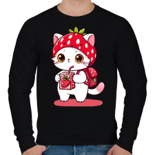 PRINTFASHION Cuki szamóca cica - Férfi pulóver - Fekete férfi pulóver, kardigán