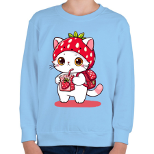 PRINTFASHION Cuki szamóca cica - Gyerek pulóver - Világoskék gyerek pulóver, kardigán