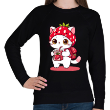 PRINTFASHION Cuki szamóca cica - Női pulóver - Fekete női pulóver, kardigán