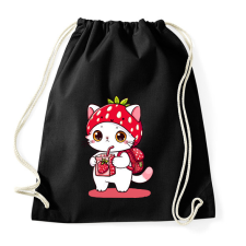 PRINTFASHION Cuki szamóca cica - Sportzsák, Tornazsák - Fekete tornazsák