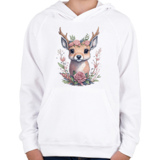 PRINTFASHION Cuki szarvas bébi virágokkal - Gyerek kapucnis pulóver - Fehér