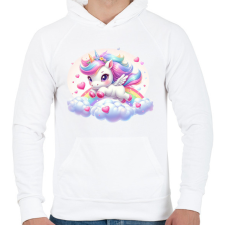 PRINTFASHION Cuki szerelmes egyszarvú - Férfi kapucnis pulóver - Fehér férfi pulóver, kardigán