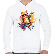 PRINTFASHION Cuki szupersztár macska - Férfi kapucnis pulóver - Fehér