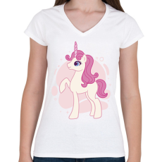 PRINTFASHION Cuki unikornis - Női V-nyakú póló - Fehér