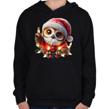 PRINTFASHION Cuki vicces karácsonyi party bagoly - Gyerek kapucnis pulóver - Fekete gyerek pulóver, kardigán