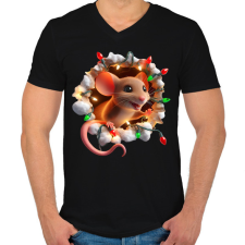 PRINTFASHION Cuki vicces karácsonyi party egér - Férfi V-nyakú póló - Fekete férfi póló