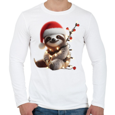 PRINTFASHION Cuki vicces karácsonyi party lajhár - Férfi hosszú ujjú póló - Fehér férfi póló