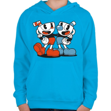 PRINTFASHION Cuphead - Gyerek kapucnis pulóver - Azúrkék