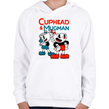 PRINTFASHION Cuphead & Mugman - Gyerek kapucnis pulóver - Fehér gyerek pulóver, kardigán