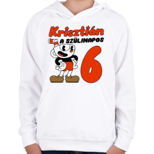 PRINTFASHION Cuphead Szülinap - Egyedi névvel - Gyerek kapucnis pulóver - Fehér gyerek pulóver, kardigán