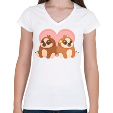 PRINTFASHION Cute Love - Női V-nyakú póló - Fehér
