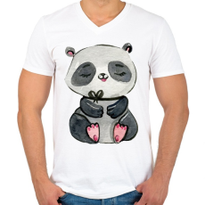 PRINTFASHION Cute Panda girl - Férfi V-nyakú póló - Fehér