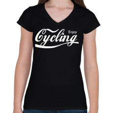 PRINTFASHION Cycling - Női V-nyakú póló - Fekete