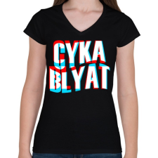 PRINTFASHION Cyka Blyat - Női V-nyakú póló - Fekete női póló