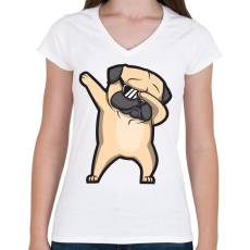 PRINTFASHION Dab francia bulldog - Női V-nyakú póló - Fehér