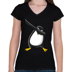 PRINTFASHION Dabbing pingvin - Női V-nyakú póló - Fekete