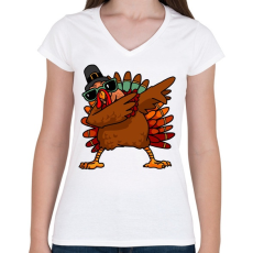 PRINTFASHION Dabbing pulyka - Női V-nyakú póló - Fehér