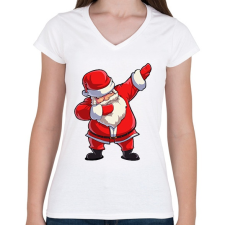 PRINTFASHION Dabbing Santa - Női V-nyakú póló - Fehér női póló