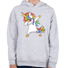 PRINTFASHION Dabbing unikornis - Gyerek kapucnis pulóver - Sport szürke gyerek pulóver, kardigán