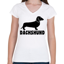 PRINTFASHION Dachshund - Női V-nyakú póló - Fehér női póló