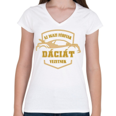 PRINTFASHION Dáciás sofőr - Női V-nyakú póló - Fehér