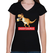 PRINTFASHION Daddysaurus - Női V-nyakú póló - Fekete női póló