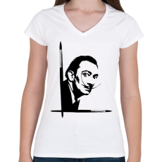 PRINTFASHION Dalí - Női V-nyakú póló - Fehér