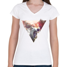 PRINTFASHION Daylight moon - Női V-nyakú póló - Fehér
