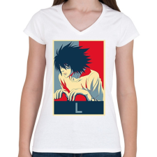 PRINTFASHION Death Note - L - Női V-nyakú póló - Fehér női póló