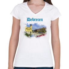PRINTFASHION Debrecen - Női V-nyakú póló - Fehér