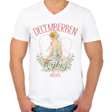 PRINTFASHION Decemberben férjhez megyek - Férfi V-nyakú póló - Fehér
